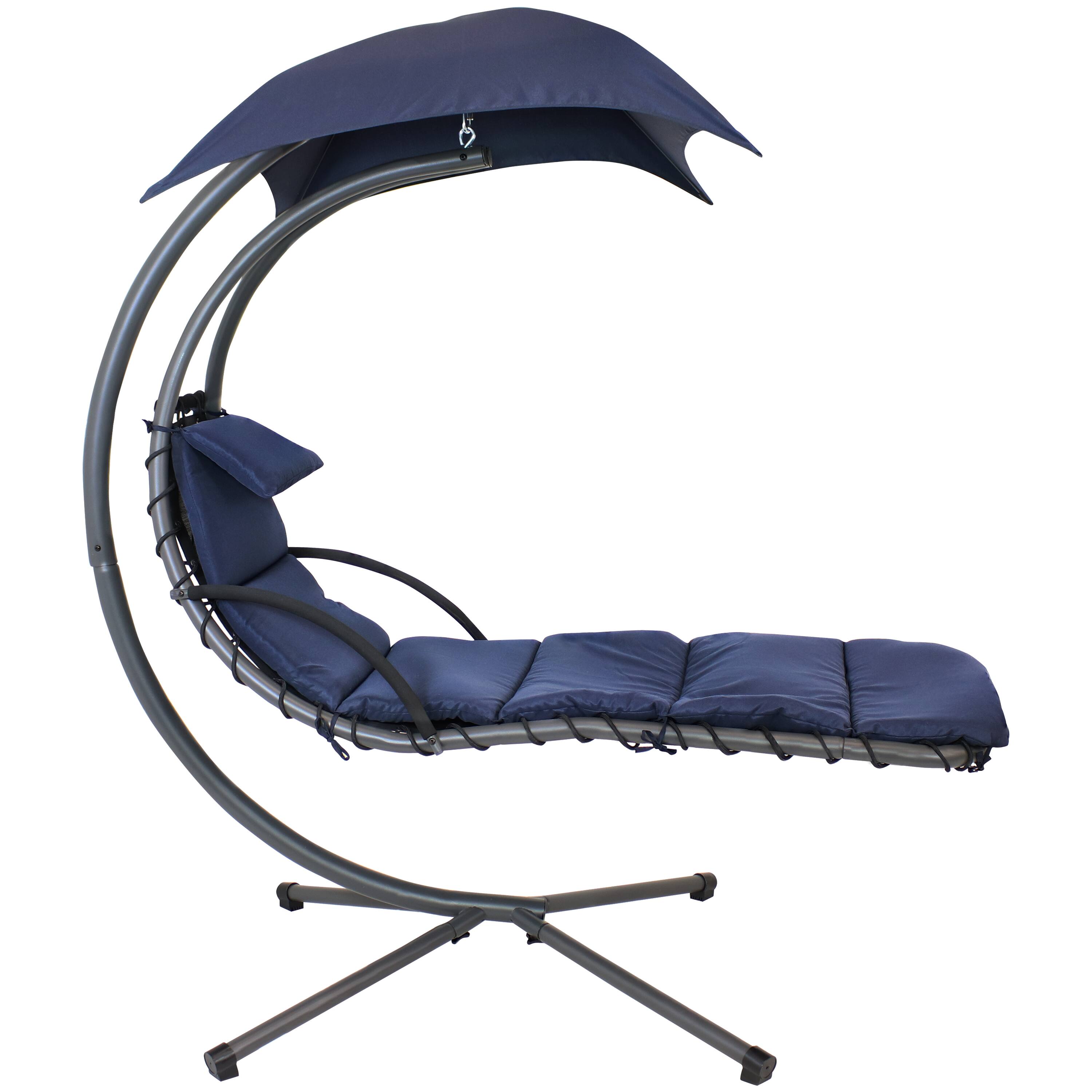 Alt View 7. Sunnydaze - Floating Lounge Chair with Umbrella and Curved Steel Stand - Navy Blue.