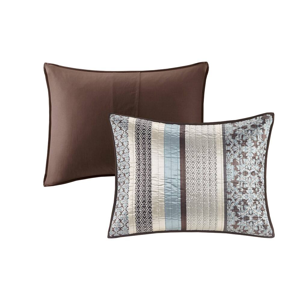 Alt View 4. Gracie Mills - Gracie Mills Irmgard 5-Piece Reversible Jacquard Quilt Set with Throw Pillows - Blue.
