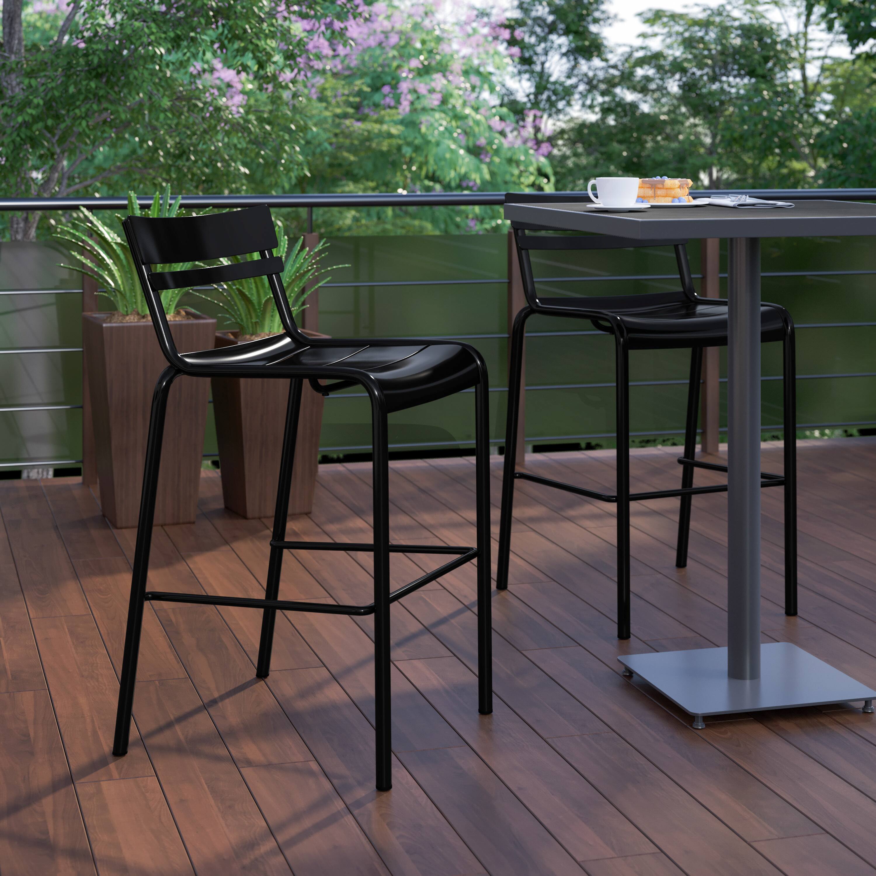 Alt View 3. Flash Furniture - Nash Commercial Grade Black Metal Indoor-Outdoor Bar Height Stool with 2 Slats - Black.