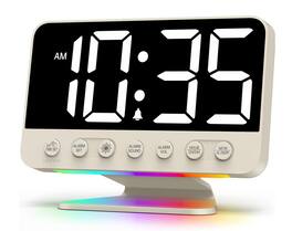 FINEAK - Digital Alarm Clocks Large Bold Number 5 Brightness Dimmer - Putty - White Digits
