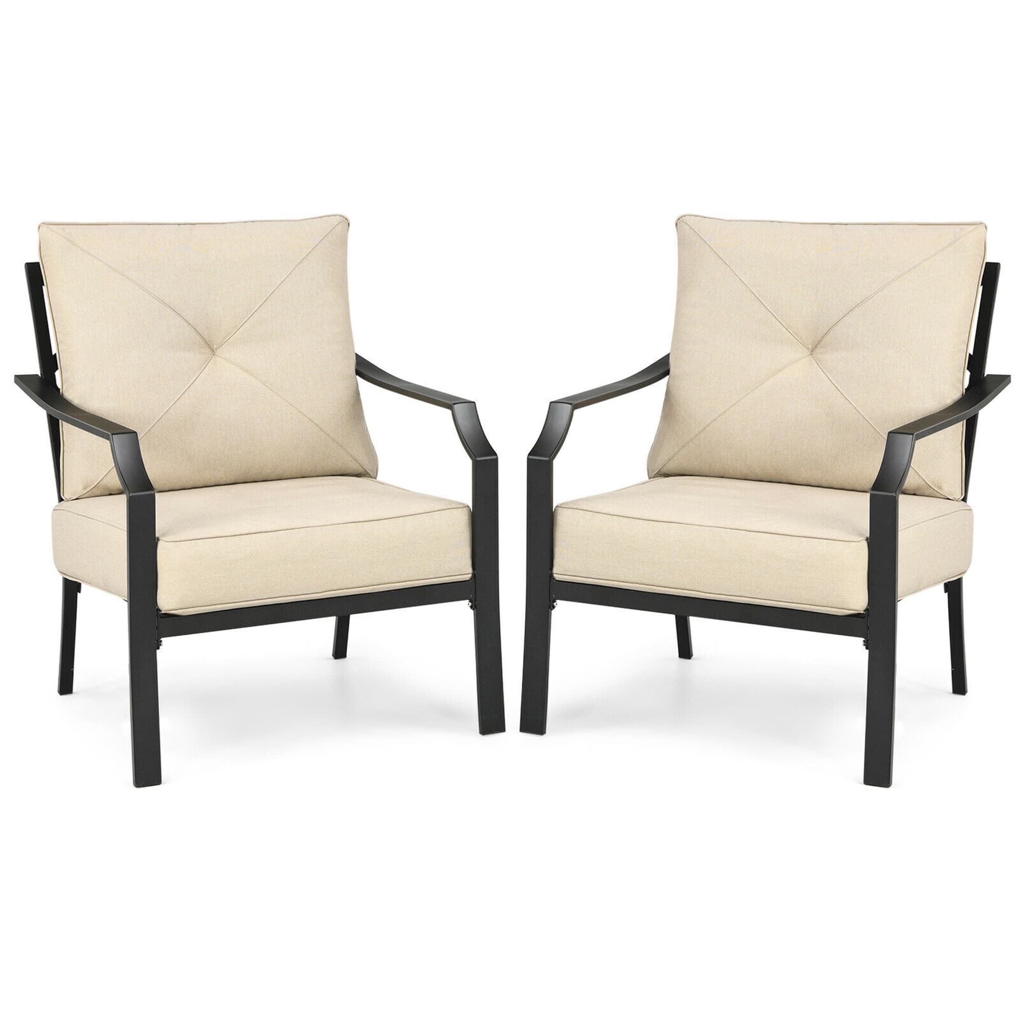 Gymax - 2 PCS Patio Dining Chairs Set with Padded Cushions Armrest Steel Frame - Beige