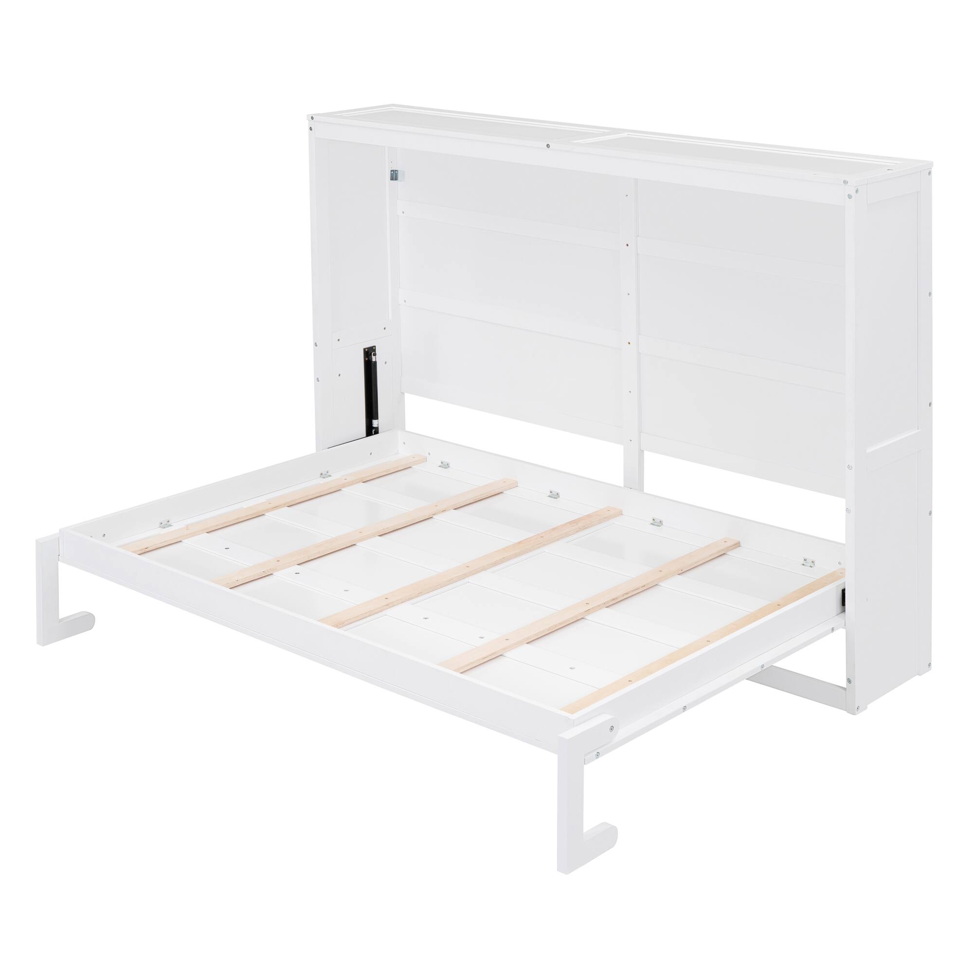 Alt View 5. Tiramisubest - Full Size White Plywood Murphy Wall Bed, Space-Saving with Comfortable Slats - White.