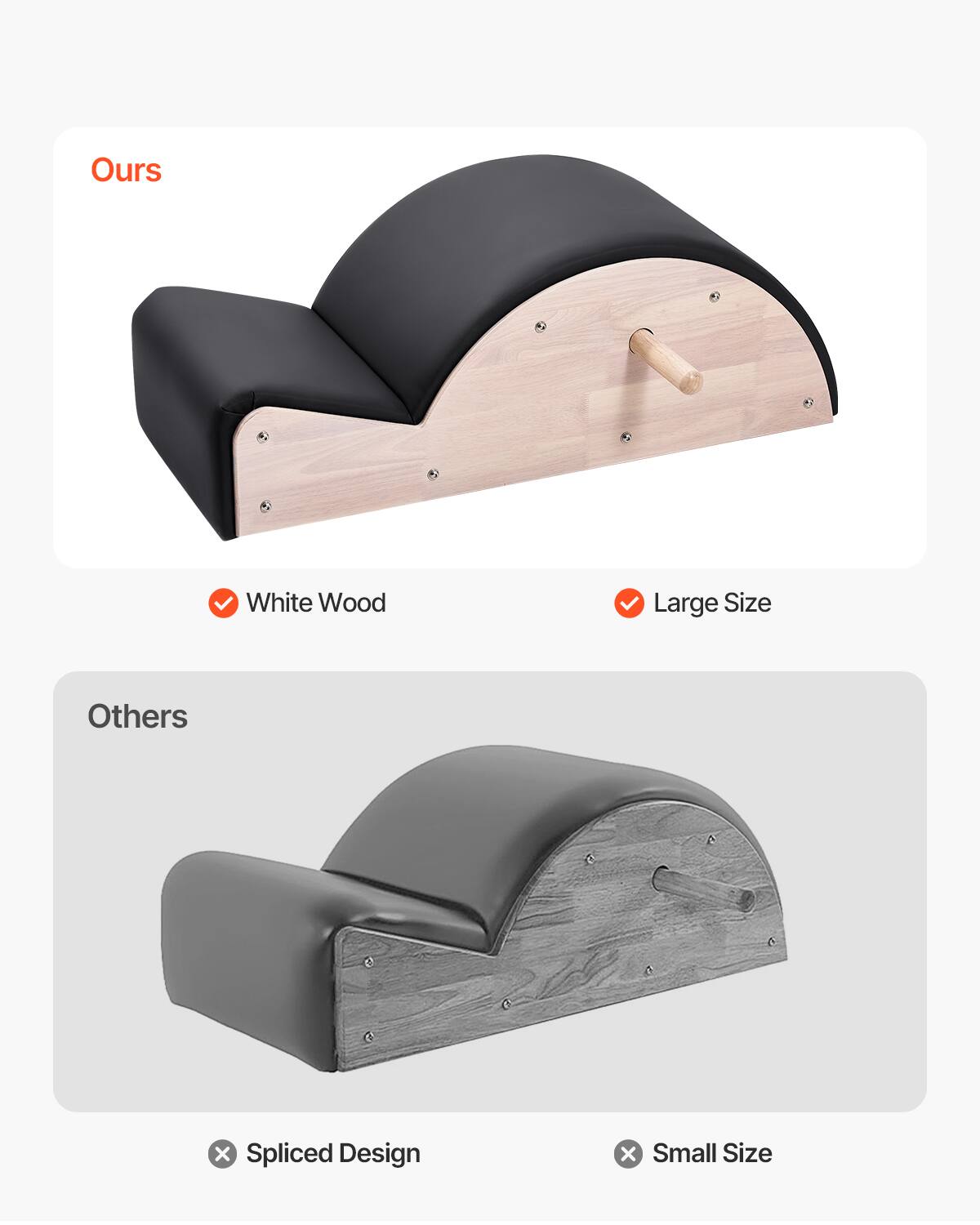 Ours  
- White Wood  
- Large Size  

Others  
- Spliced Design  
- Small Size