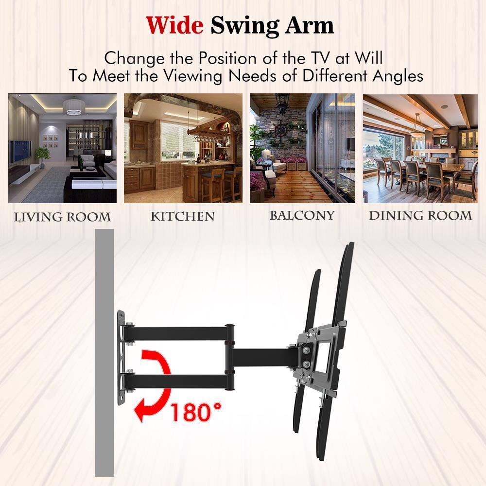 Wide Swing Arm  
Change the Position of the TV at Will To Meet the Viewing Needs of Different Angles  

LIVING ROOM  
KITCHEN  
BALCONY  
DINING ROOM  

180°