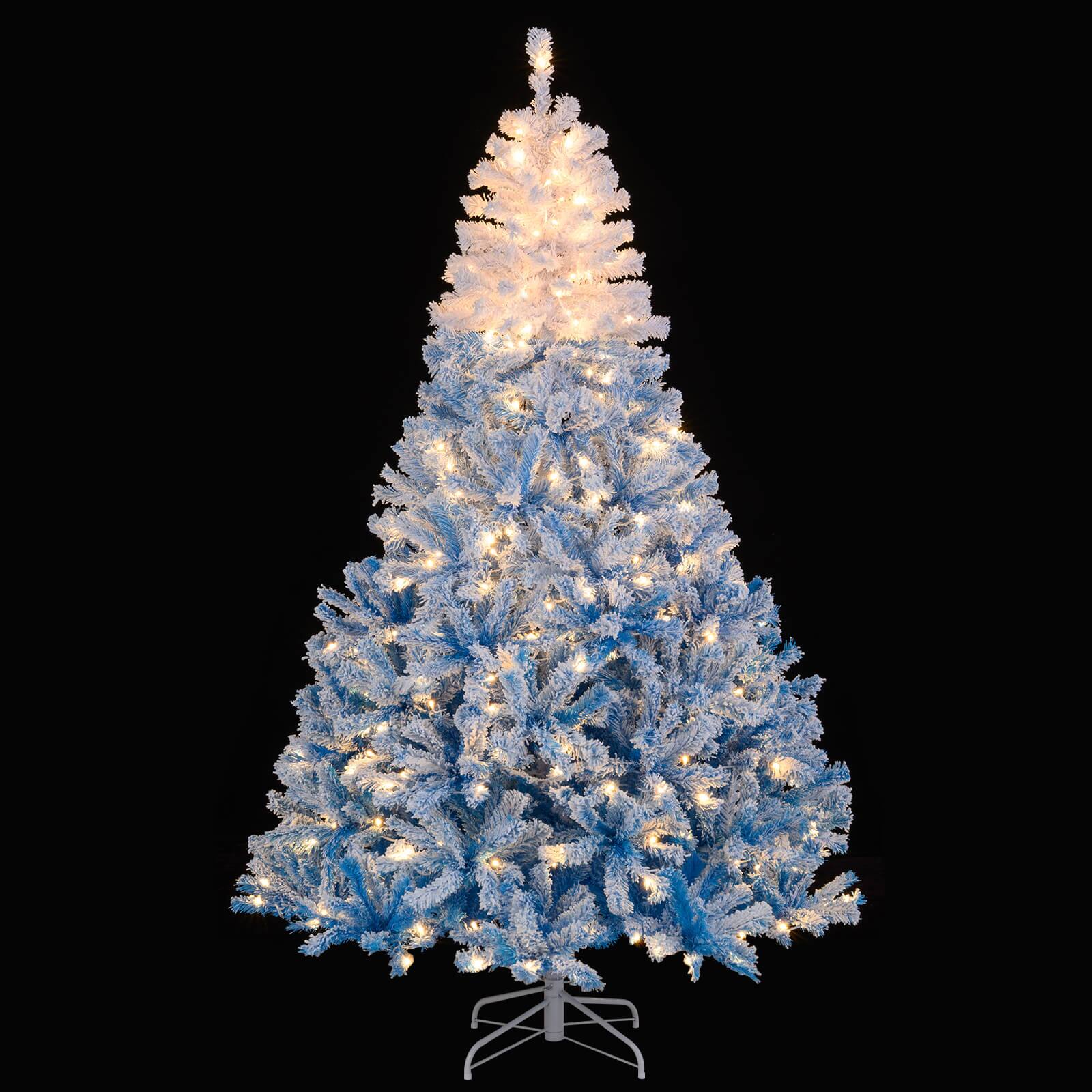 Alt View 9. Costway - Costway 7 FT Artificial Christmas Tree with 350 Warm White LED Lights, 8 Lighting Modes & Folding Metal Stand - Blue+White.