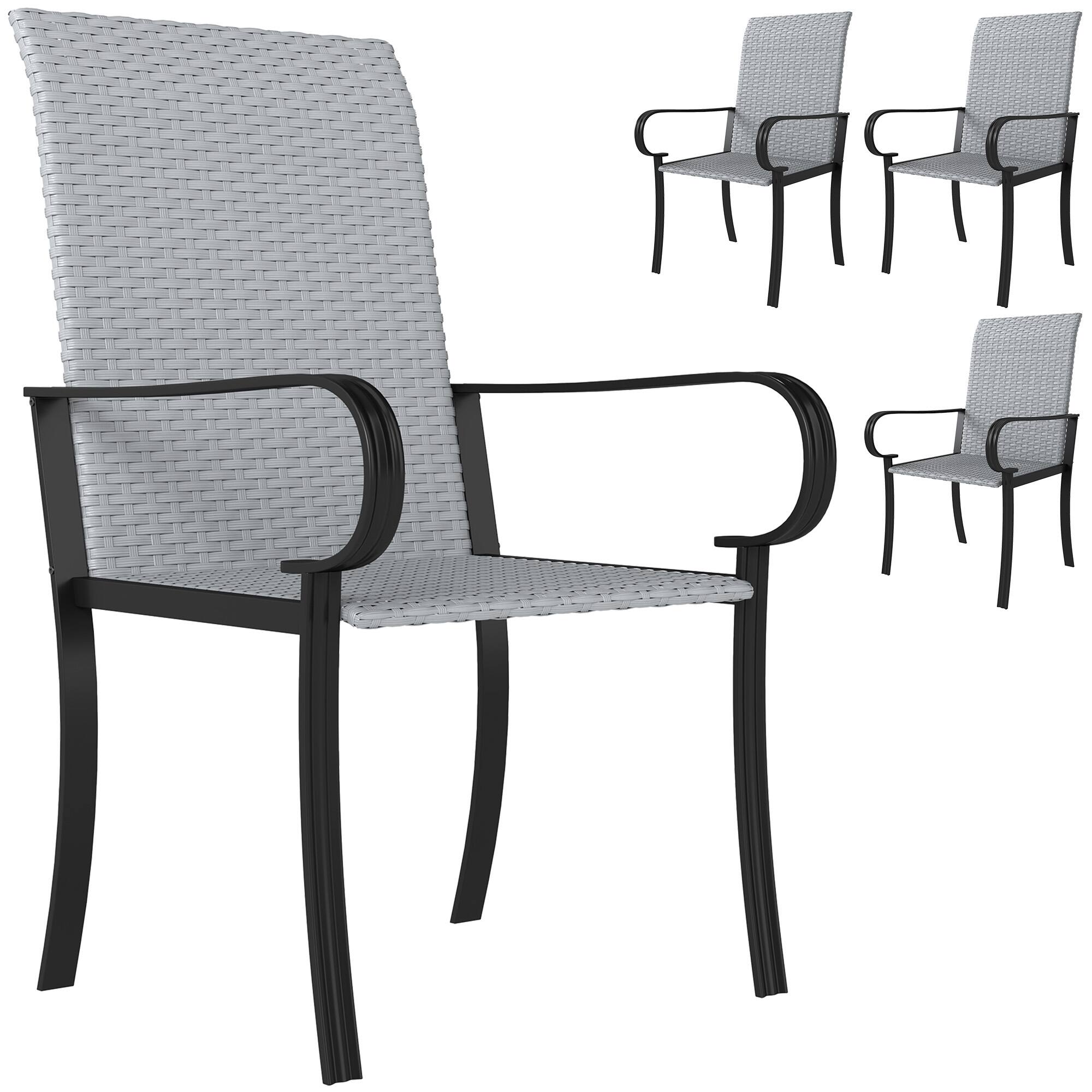Outsunny - Set of 4 Outdoor Wicker Dining Chairs, All-Weather Rattan Armchairs with Armrests, Steel Frame - Gray price history on PriceWatchPro