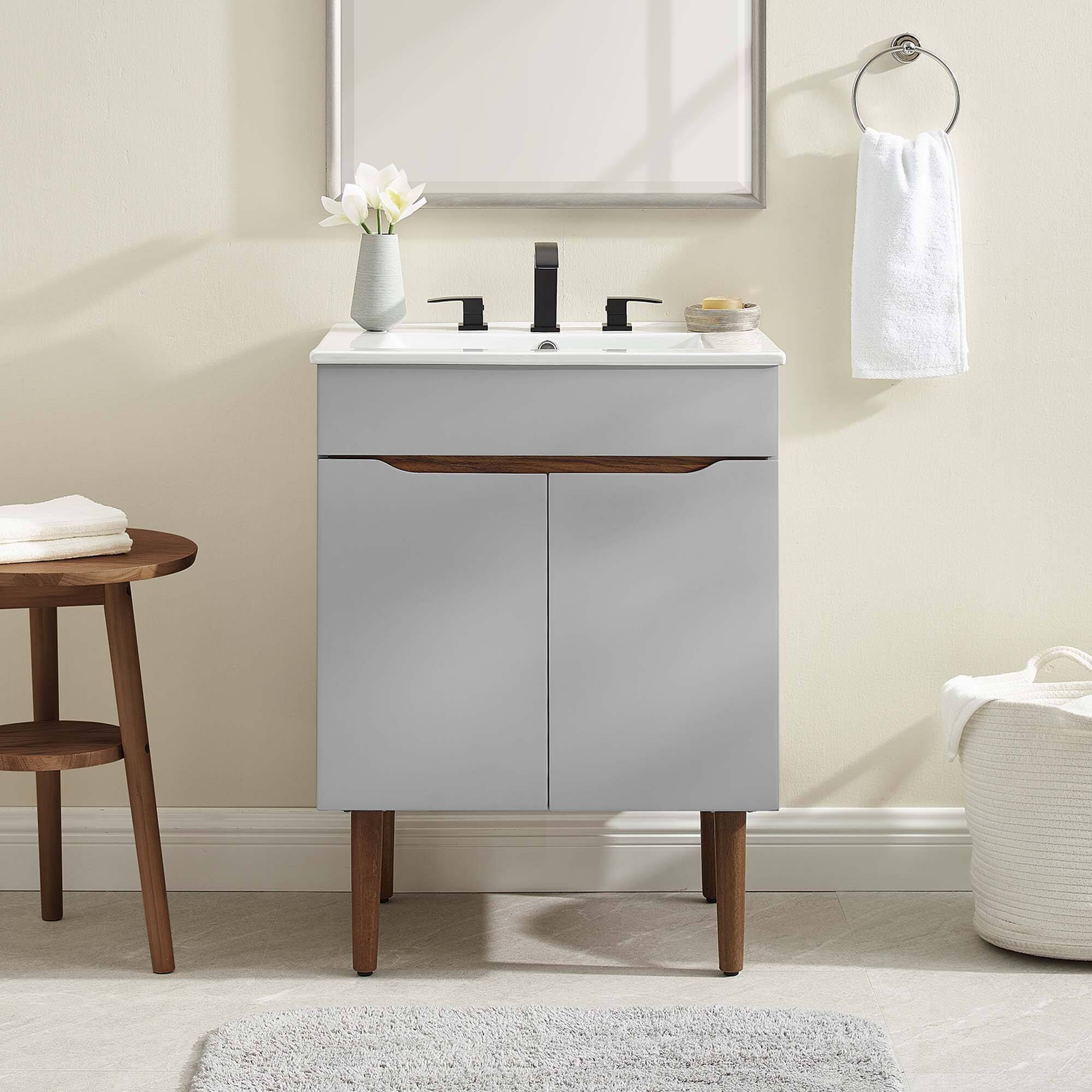 Back. Modway - Harvest Bathroom Vanity Basin Included - Gray White.