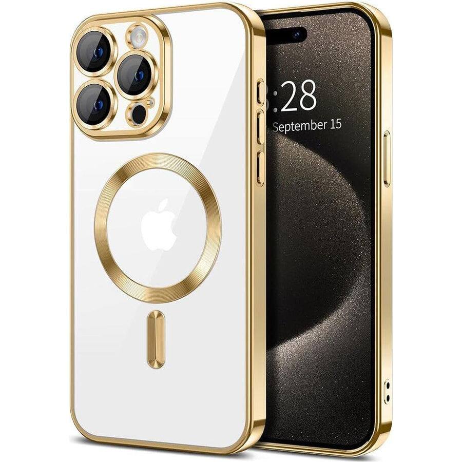 Entronix - Magnetic iPhone 16 Pro Max Case - Clear Luxury Glossy Cover - Gold