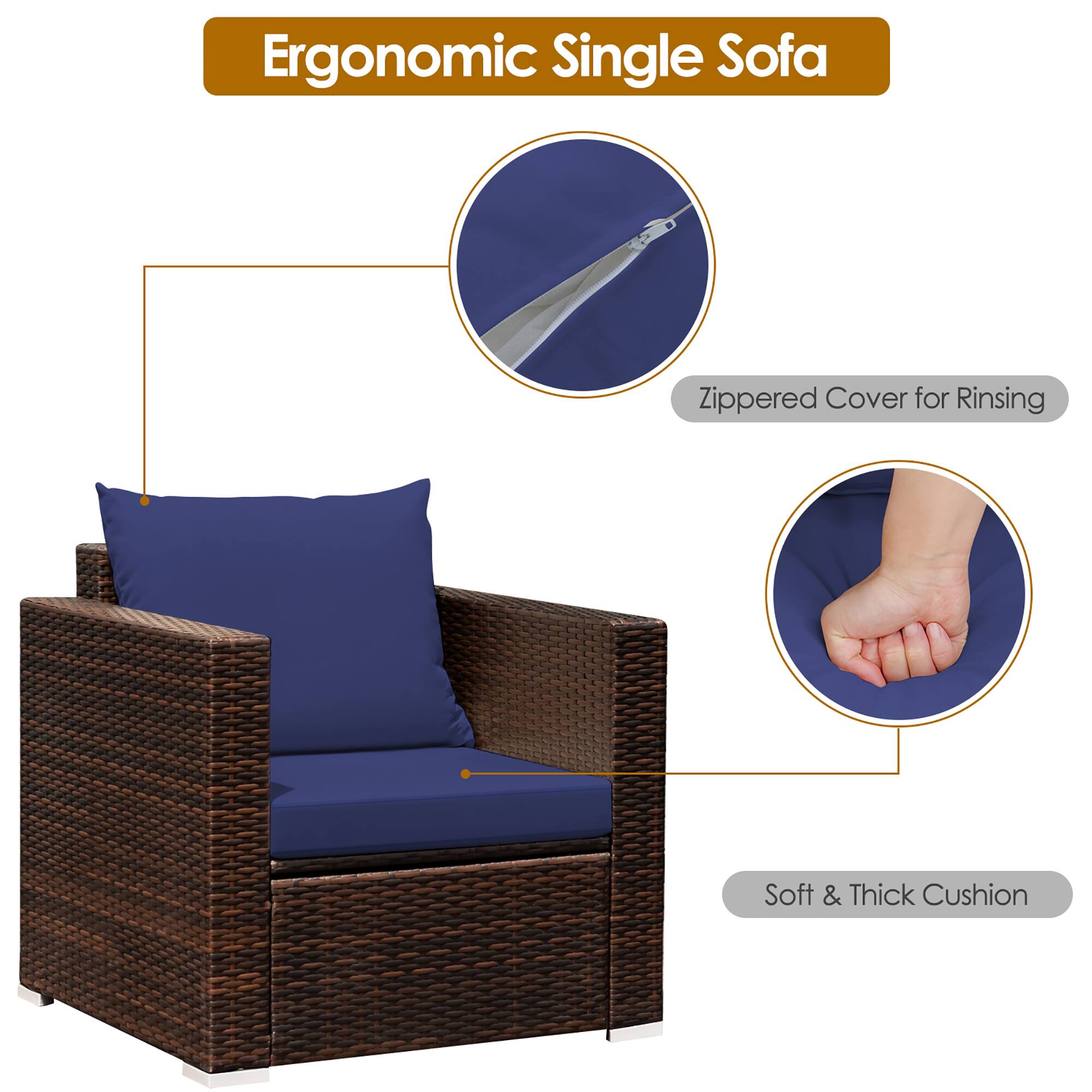 Ergonomic Single Sofa

- Zippered Cover for Rinsing
- Soft & Thick Cushion