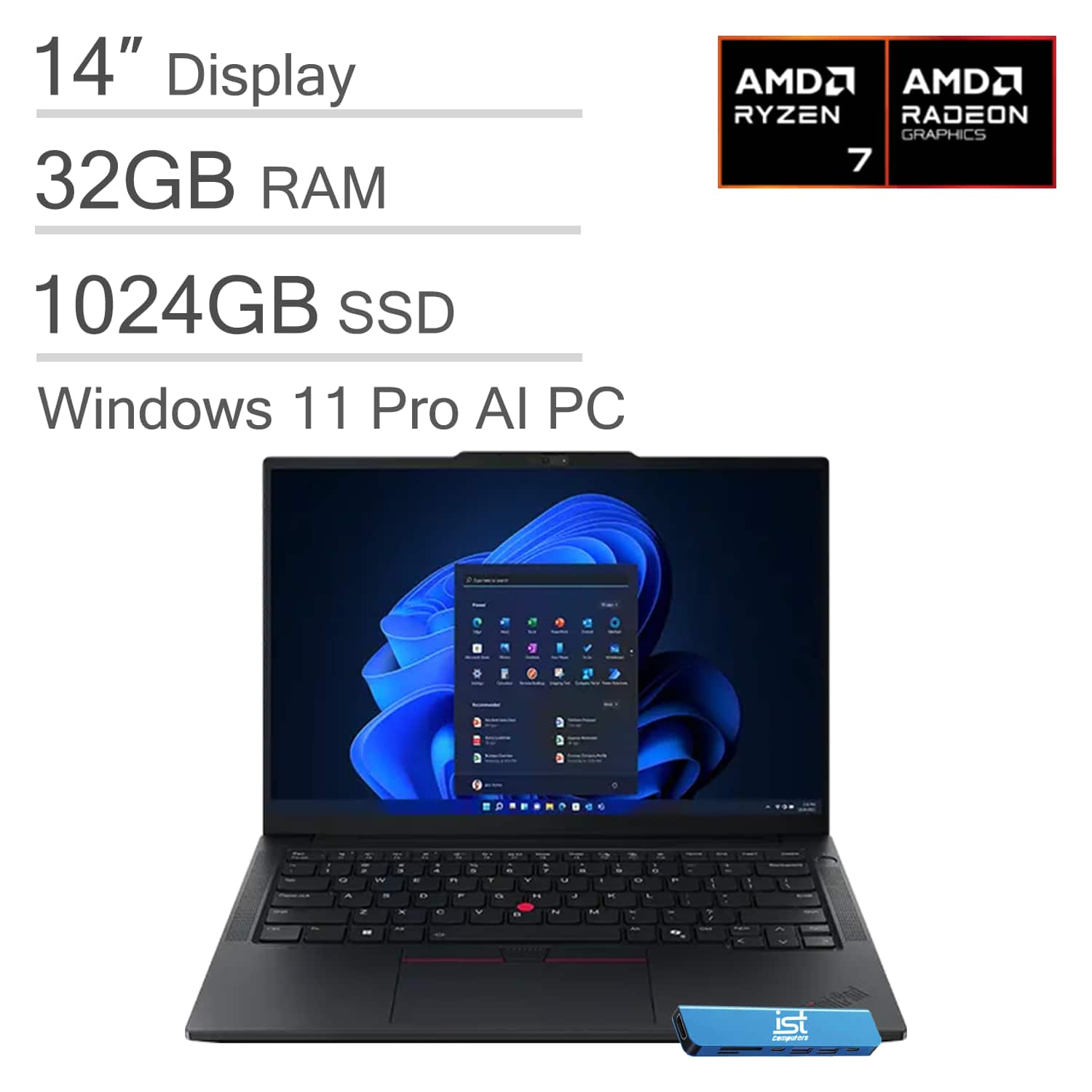 Lenovo - ThinkPad E14 Gen 7 14" FHD+ AI PC Laptop - AMD Ryzen 7 250 with 32GB Memory - 1TB SSD - Fingerprint - Windows 11 Pro - Black