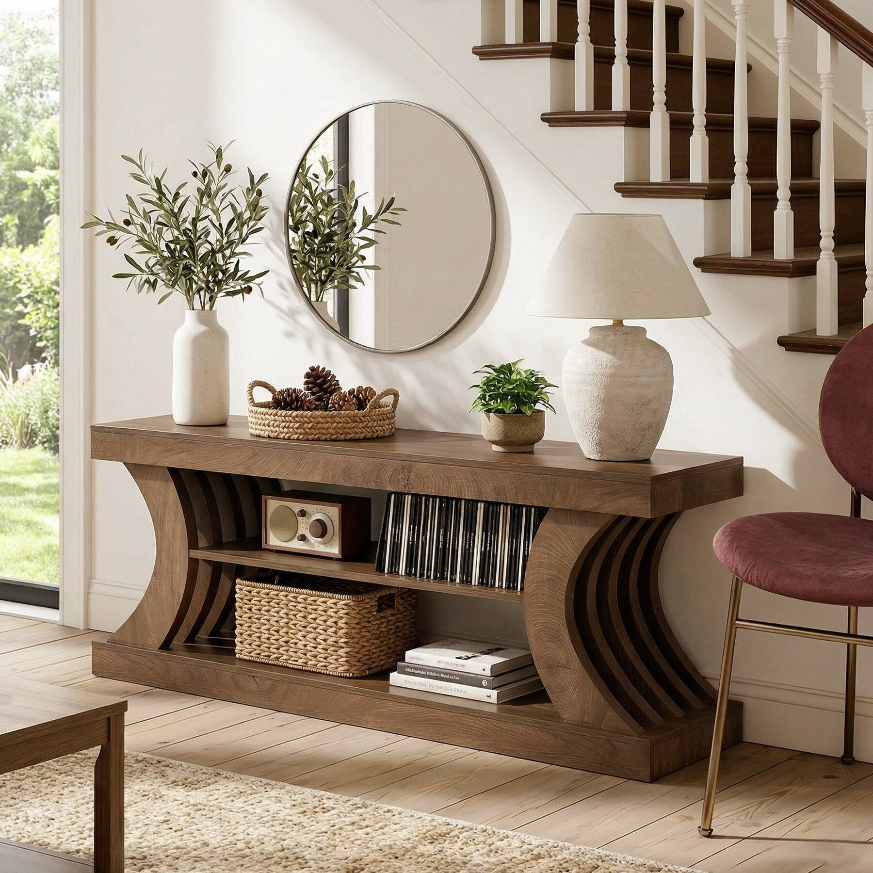 Alt View 1. Tribesigns - Office Media Console, For Media Equipment and Storage in Meeting Rooms and Reception Areas - Brown.