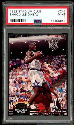 1992 STADIUM CLUB SHAQUILLE O'NEAL PSA #247 MINT 9 54105951 SNIETA 4 2RAICK 92 BRAFT I PIC OPPS SHAQUILLE O'NEAL M C