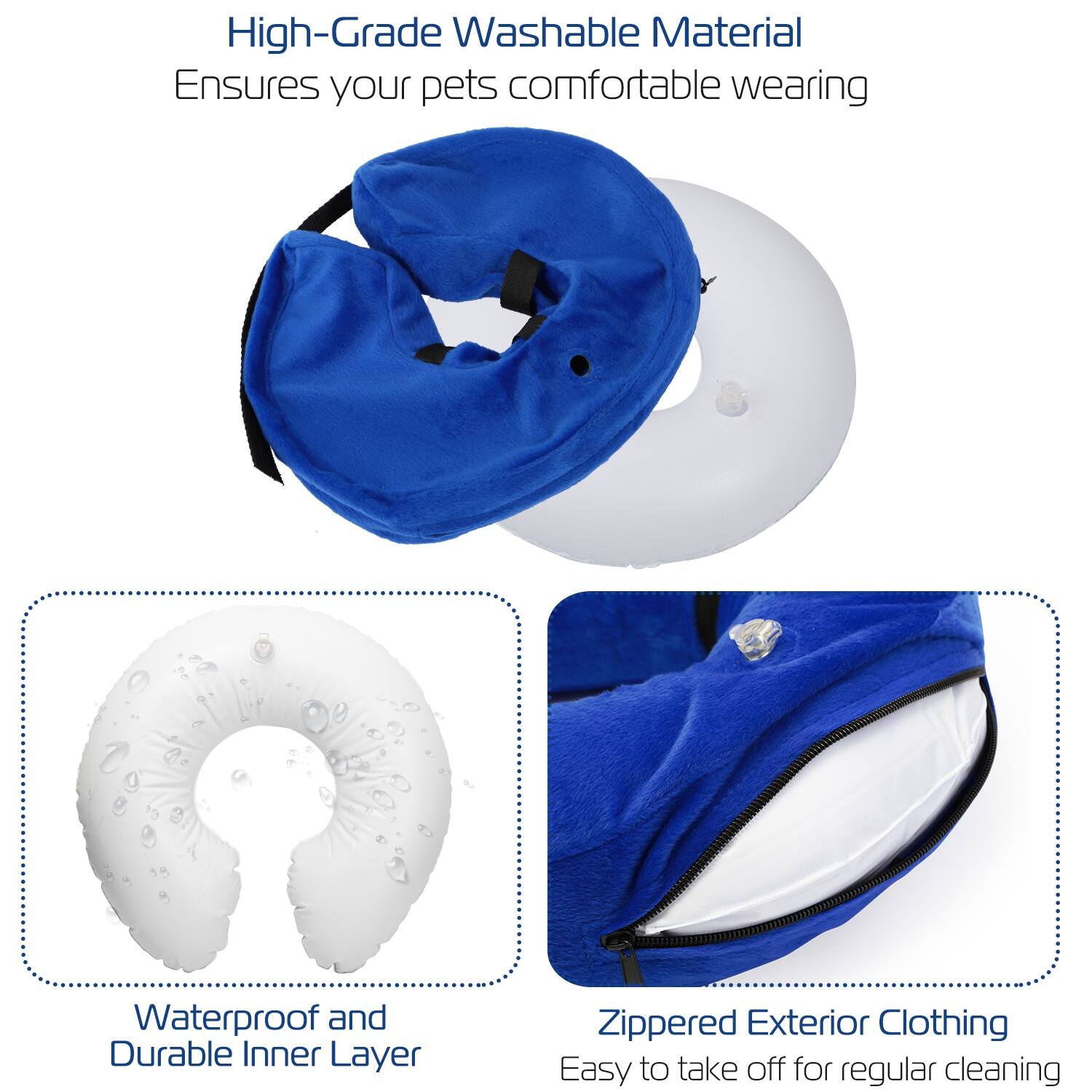 High-Grade Washable Material  
Ensures your pets comfortable wearing  

Waterproof and Durable Inner Layer  

Zippered Exterior Clothing  
Easy to take off for regular cleaning