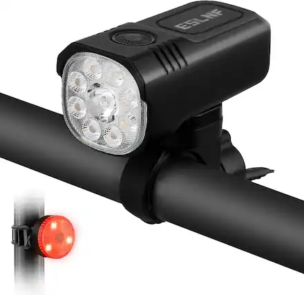 Front. FINEAK - USB-C Rechargeable Front & Rear Bike Light Set - Black.