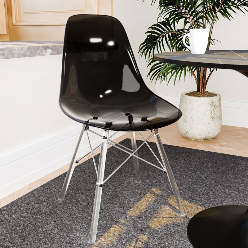 Angle. LeisureMod - Dover Modern Acrylic Accent Side Chair with Eifel Design Legs for Dining Room, Kitchen and Home Office - Transparent Black.
