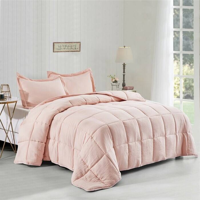 Angle. Hivvago - Queen Size Pink 3 Piece Microfiber Reversible Comforter Set - Pink.