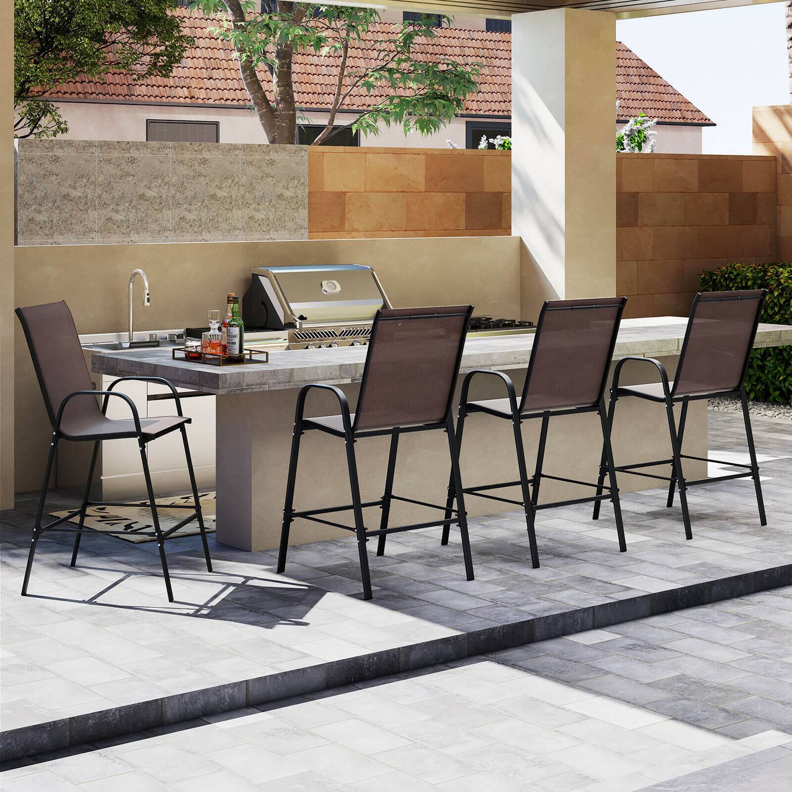 Alt View 5. Costway - Costway 2 PCS Outdoor Bar Stools 29" Fabric Bar Height Stools with Armrests & Footrest - Brown.