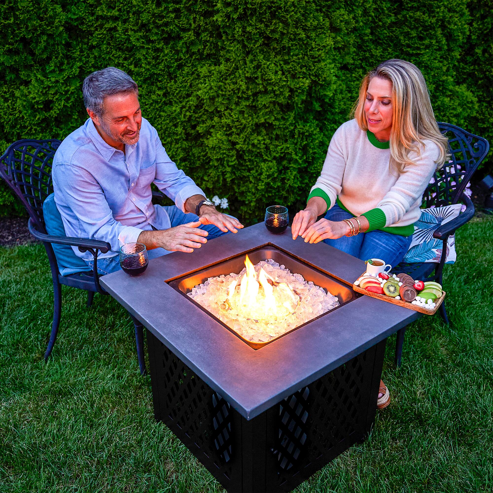 Alt View 2. Endless Summer - Endless Summer Charles 30 Inch Square Outdoor UV Printed LP Gas Fire Pit Table - Gray.