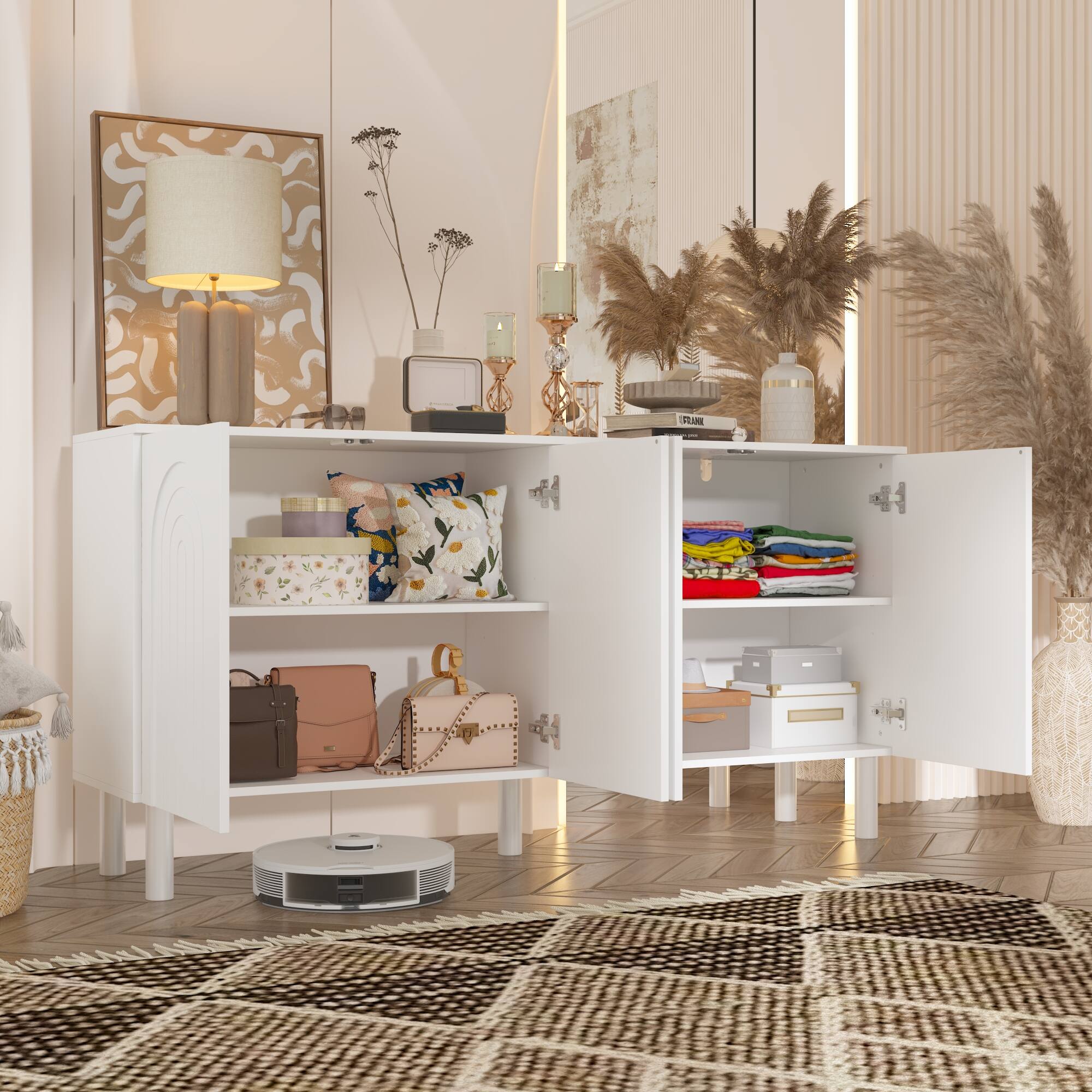 Alt View 1. FUFU & GAGA - FUFU&GAGA Versatile White Storage Cabinet - Multi - Scenario Elegance - White.