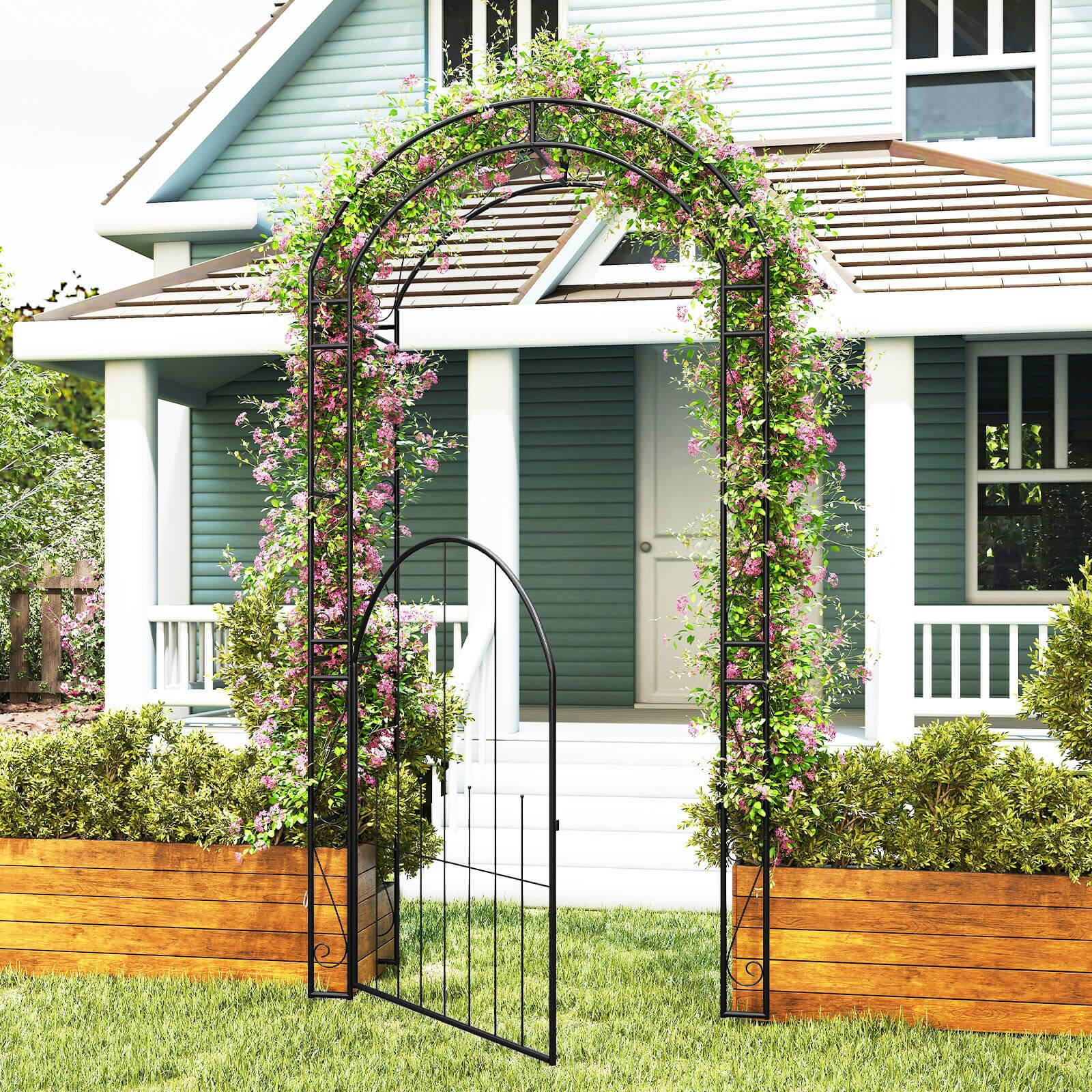 Alt View 1. Costway - Costway 84" Tall Garden Arch with Gate & Trellises.Metal Arbor for Climbing Plants,Patio - Black.