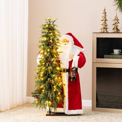 Front. Glitzhome - 3.5FT Oversized Traditional Santa with 4FT Lighted Greenery PE Dripping Christmas Tree - Multi-Colored.