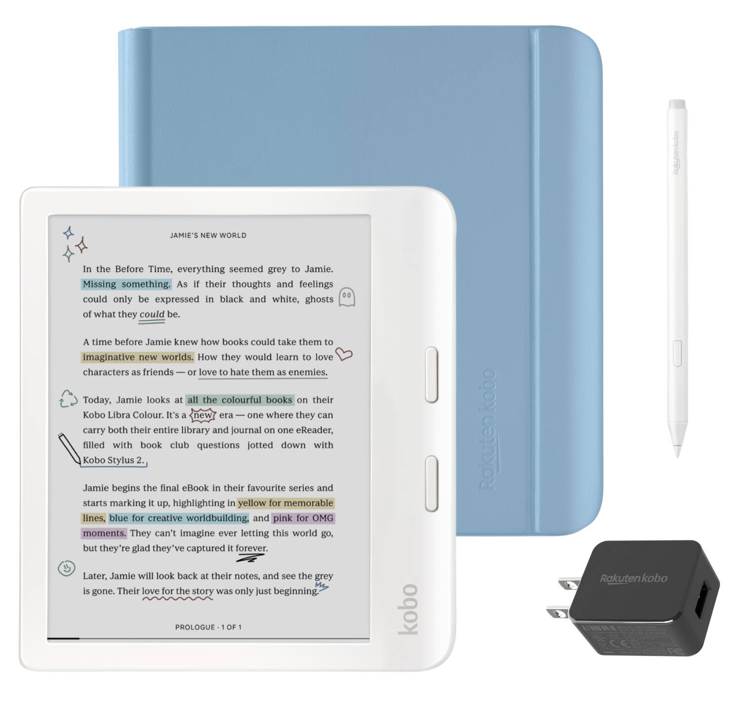 Kobo Libra Colour (White) eReader with White Stylus 2Gen & AC
