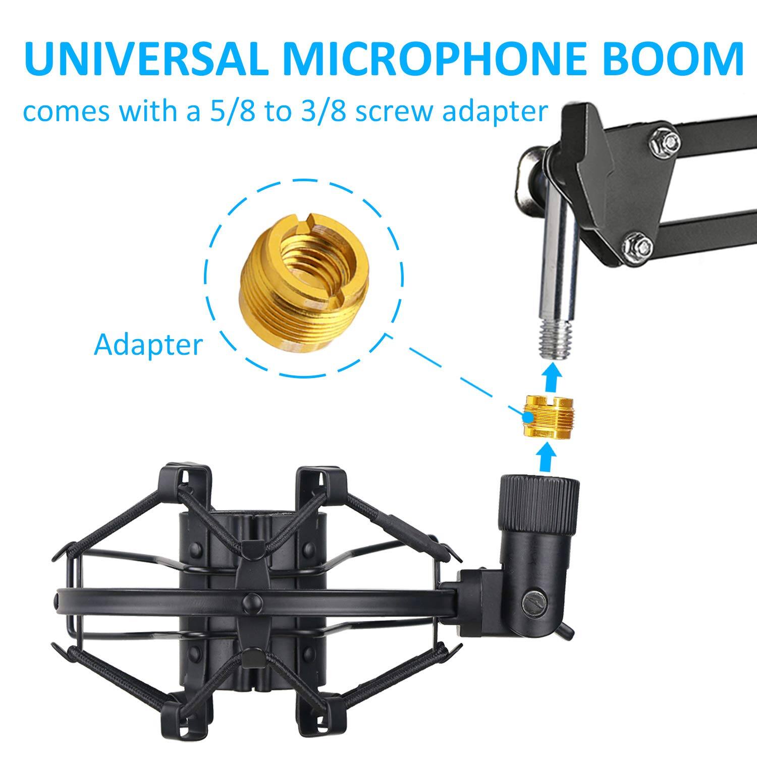 UNIVERSAL MICROPHONE BOOM  
comes with a 5/8 to 3/8 screw adapter  

Adapter