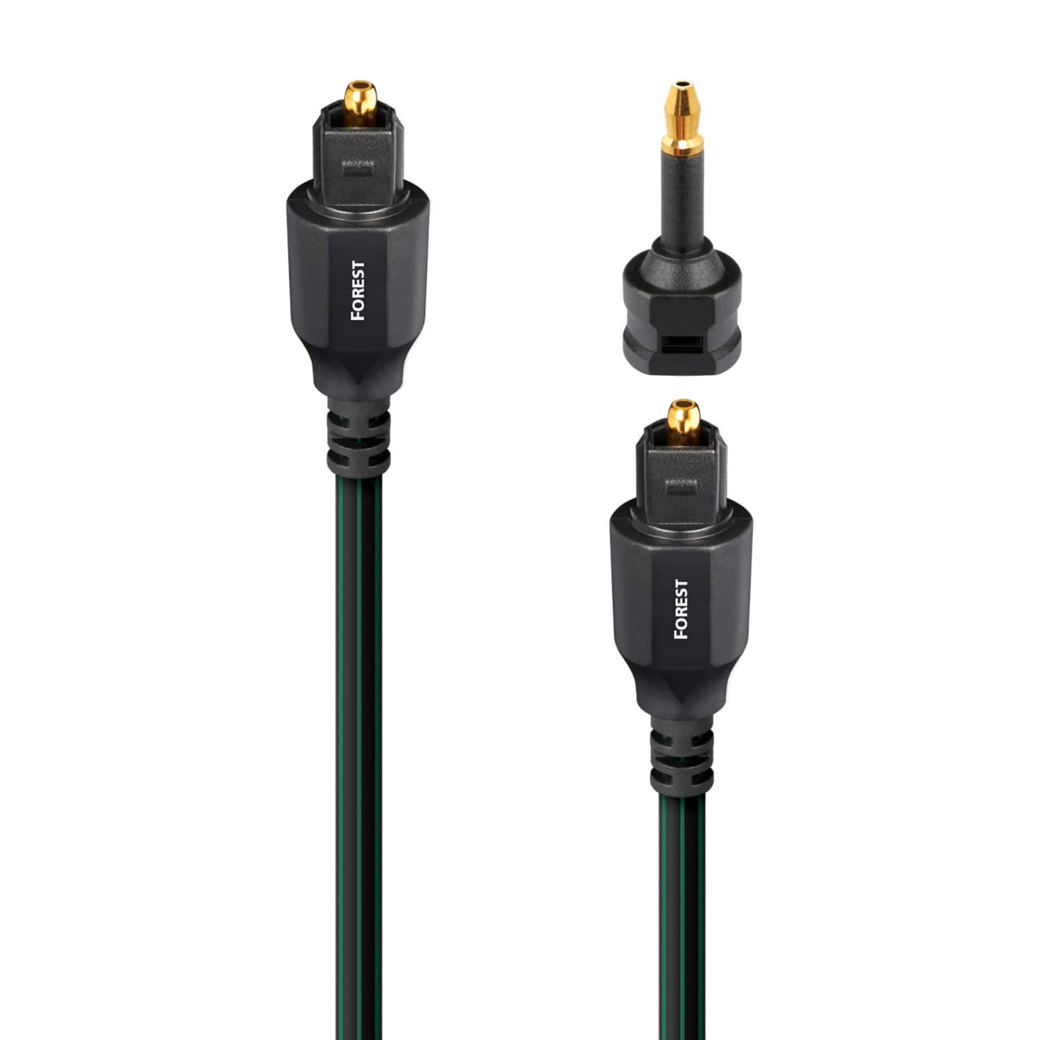 AudioQuest - Forest Optical 9.8' Digital Toslink Fiber-Optic Cable + Mini-Adaptor with Toslink to Toslink Connectors - Black with Green Stripes - Front_Zoom