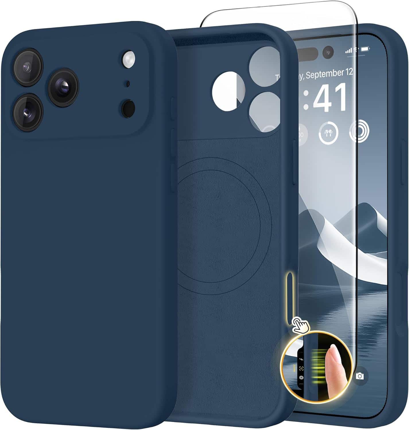 FINEAK - Full Camera Protection Magnetic for iPhone 17 Pro Max Case,Screen Protector - Dark Blue