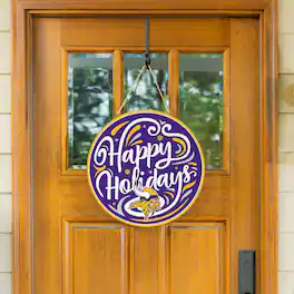 Evergreen Enterprises - Minnesota Vikings 18" Happy Holidays Wooden Round Door Sign - Multicolor