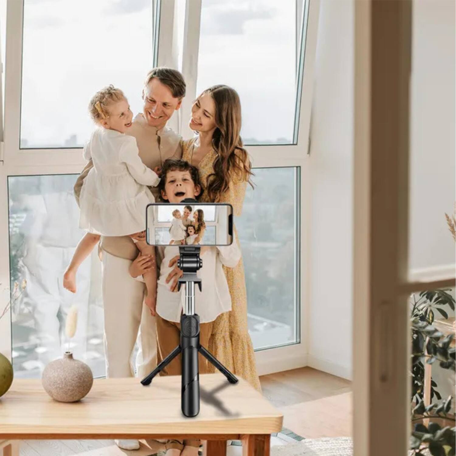 Back. Stock Preferred - High Low Retractable Selfie Tripod with Bluetooth Remote - Black - Black.