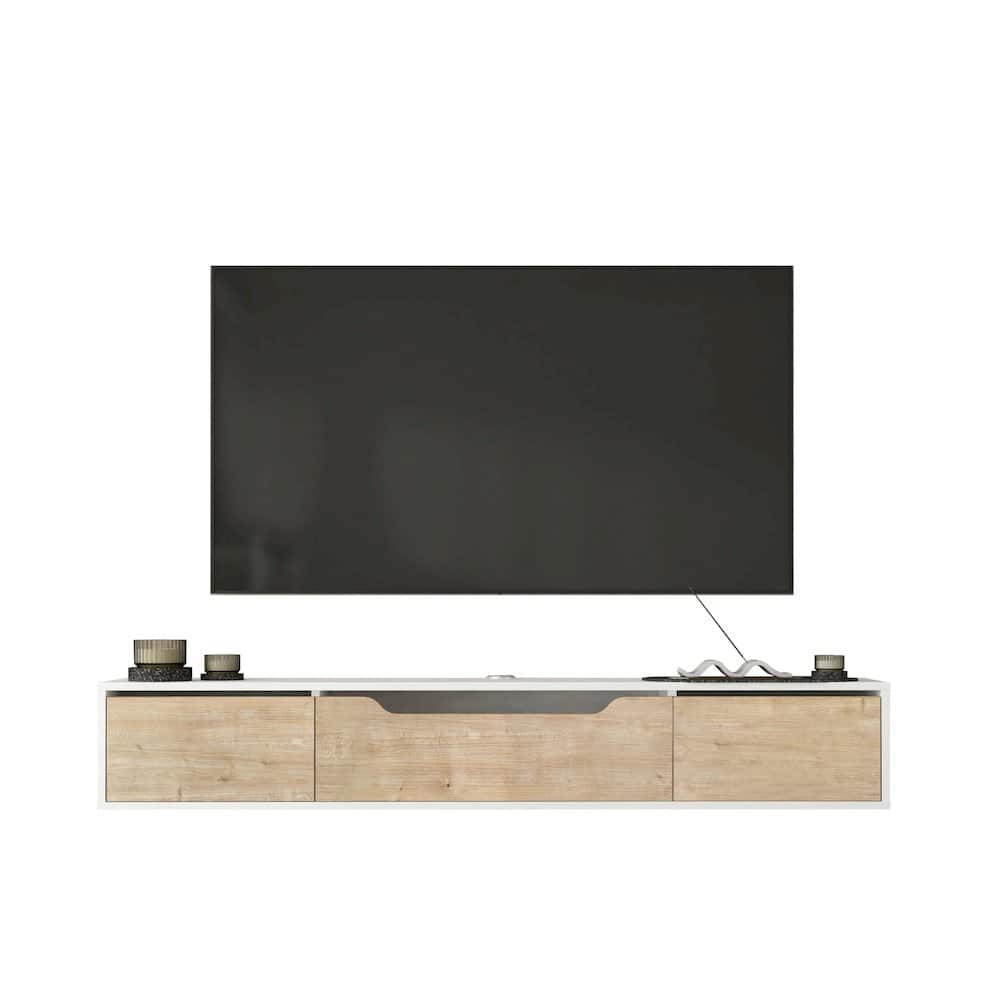 Atelier Mobili - Floating TV Stand for Up to 80 Inch TVs – Wall Mounted Media Console - White