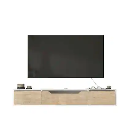 Front. Atelier Mobili - Floating TV Stand for Up to 80 Inch TVs – Wall Mounted Media Console - White.