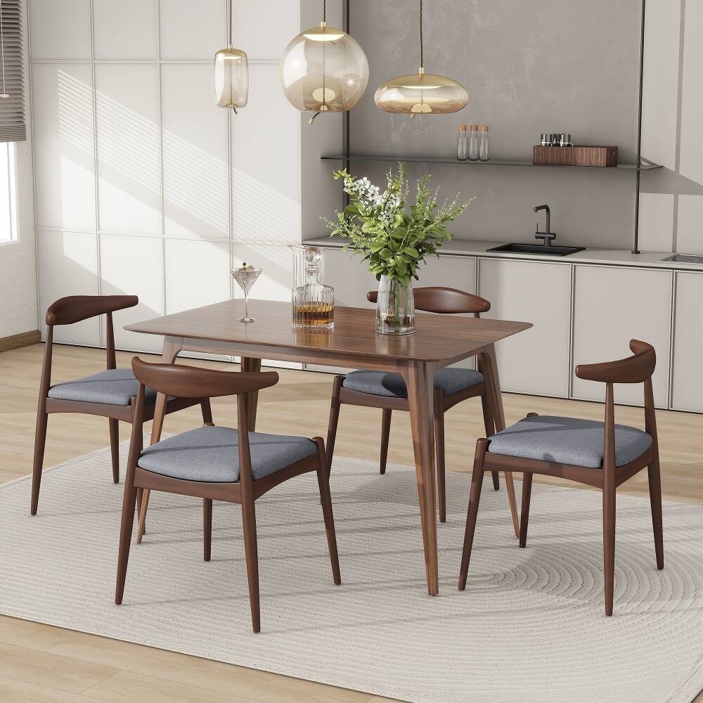 Alt View 3. Loheer - Loheer Set of 2 Rubberwood Dining Chairs Vintage Ergonomic Backrest Cushioned Solid Wood Chairs Walnut Light Gray - Walnut, Light Gray.