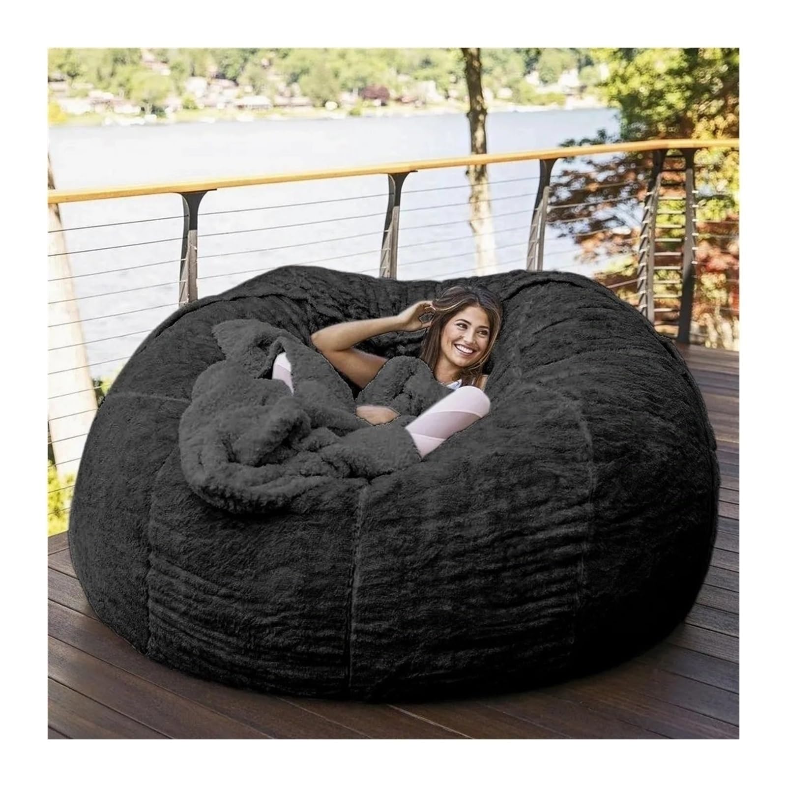 Left. PO3TICJUNKI3 - Bean Bag Big Huge Giant Chair For Adults no Filler Comfy Fluffy Round Beanbag Lazy Sofa Cover Machine Washa - Dark Grey1.