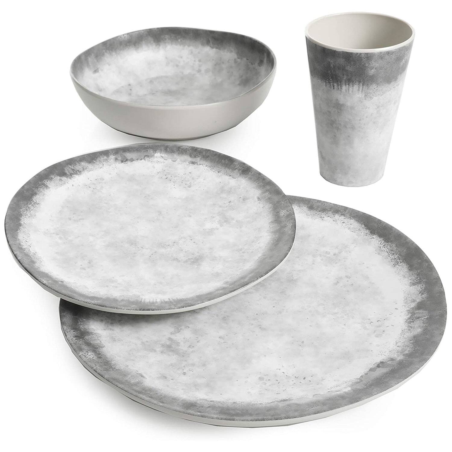 Alt View 1. Gibson - Gibson Home Granite 16 Piece Round Melamine Plate, Bowl, & Cup Dinnerware Set - Marble.