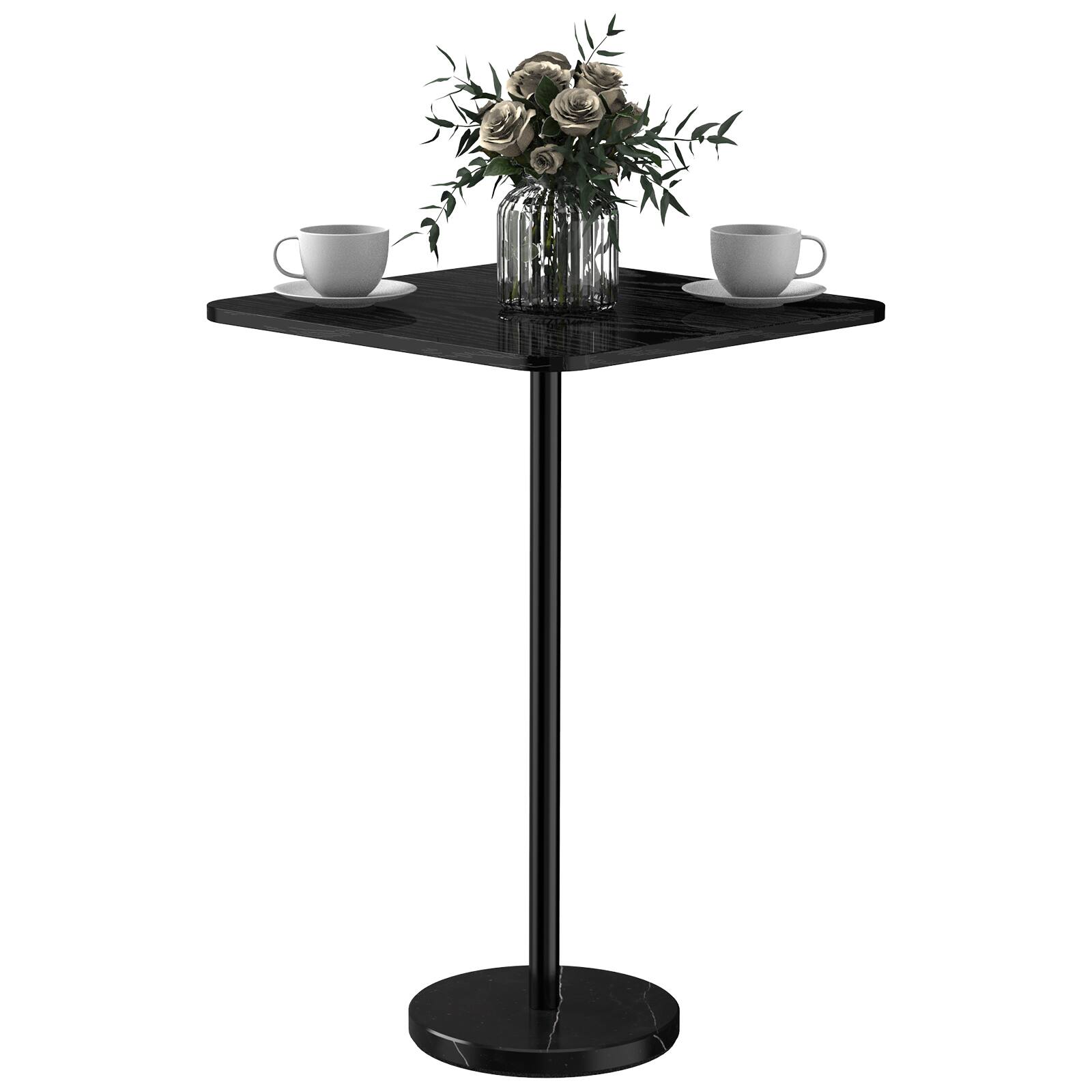 Alt View 1. Oumilen - Black Wood-Top Side Table with Black Marble Base - Black.