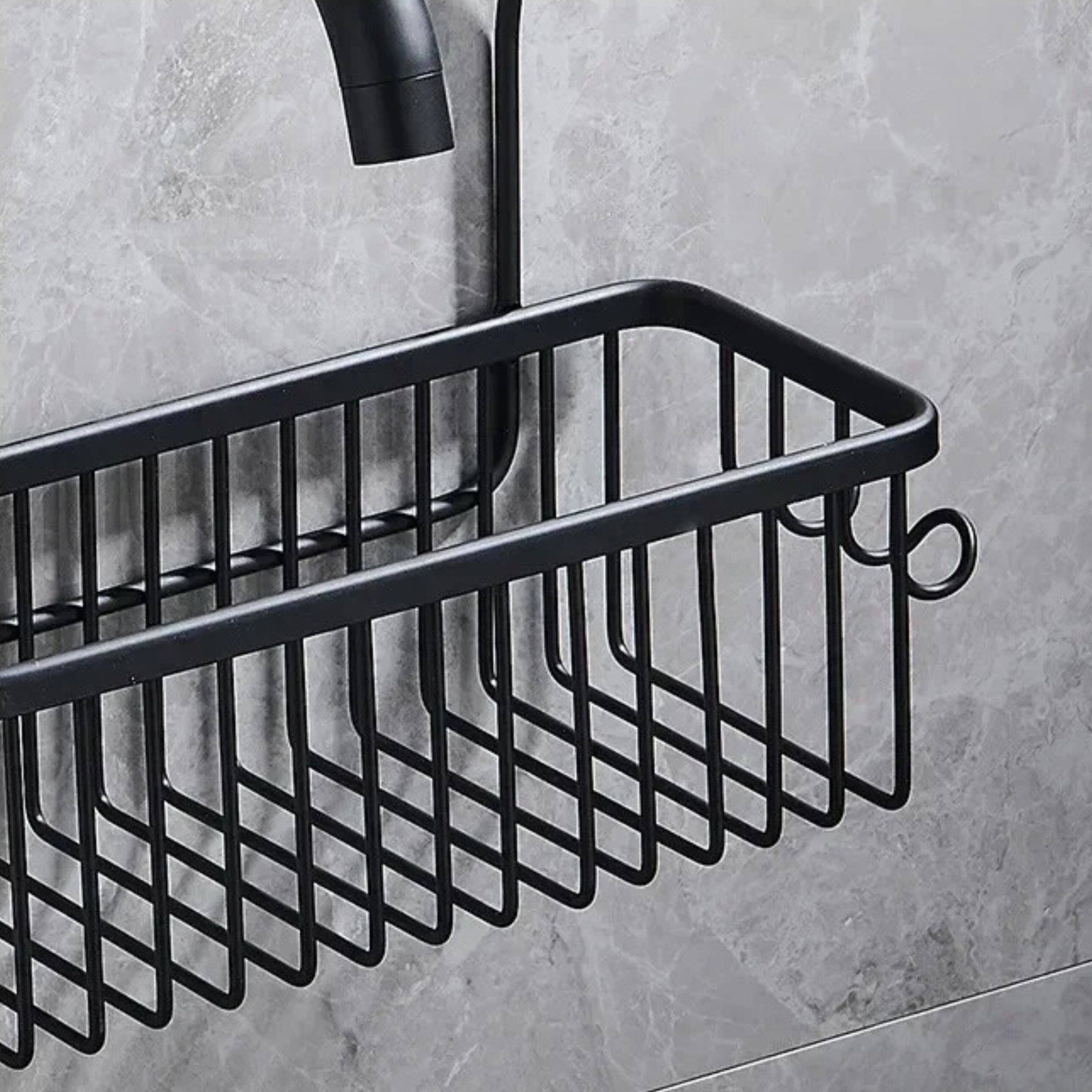 Left. Kitcheniva - Black Aluminium Hang-On Bathroom Shelf - Black.