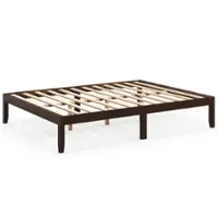 Costway Queen Size Wooden Platform Bed Frame 14" with Rubber Wood Legs Under-bed Storage - Brown - Front_Zoom