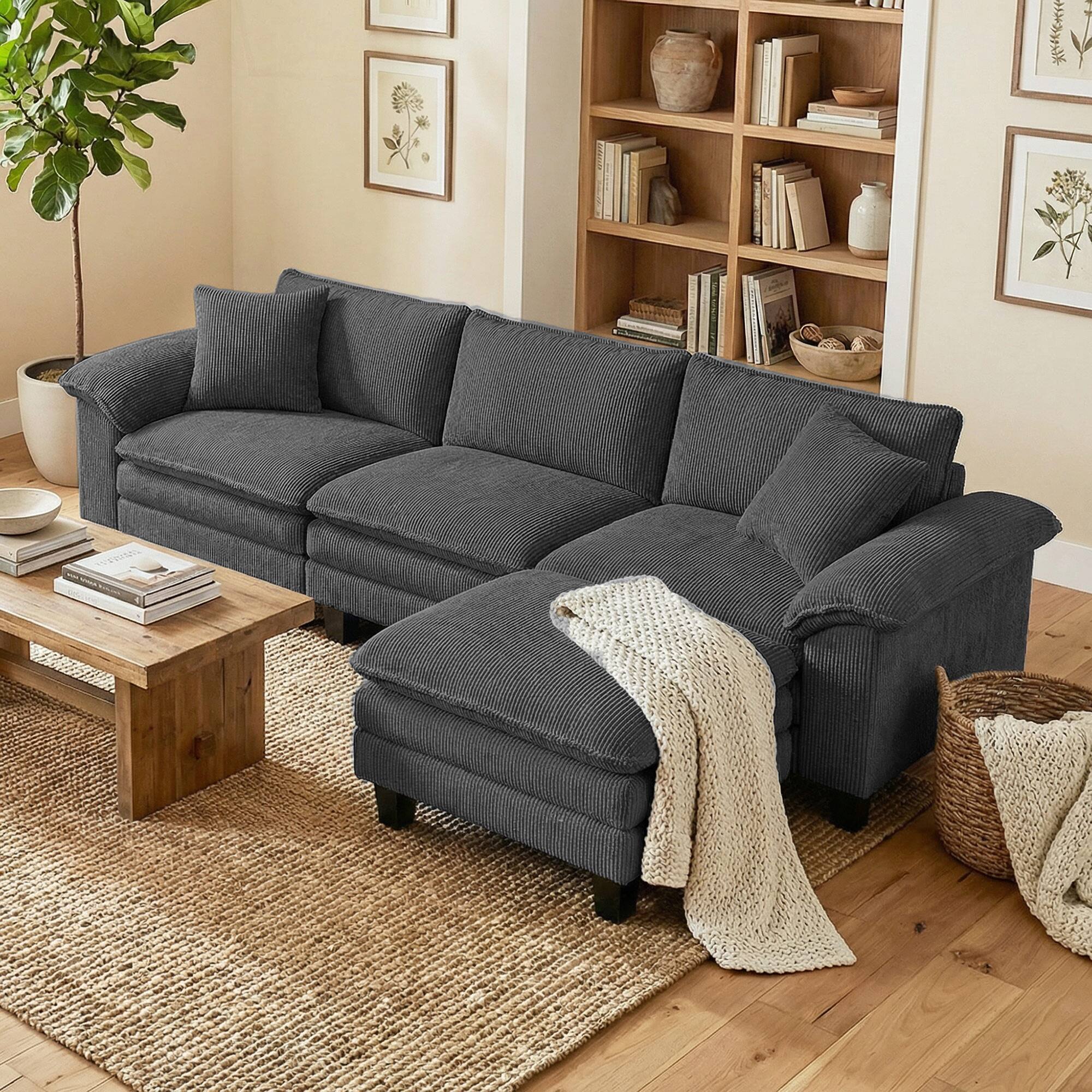 Alt View 1. Homcom - Sofa, L Shaped Couch with Deep Seat, Movable Ottoman and Pillow-top Armrests - Dark Gray.