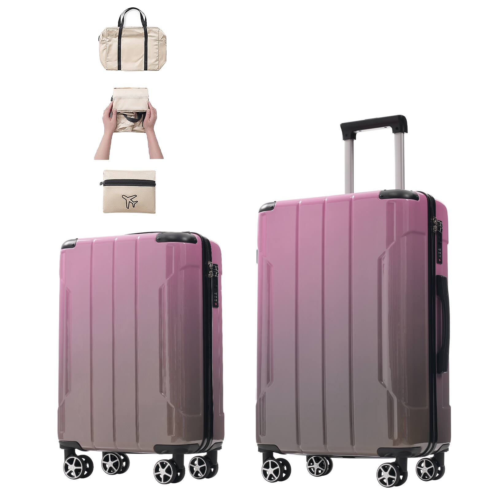 APRILSOUL - Luggage Sets 3 Piece Suitcase Set with Spinner Wheels Built-in TSA Lock Foldable Duffel Bag for Travel Men and Women - Pink