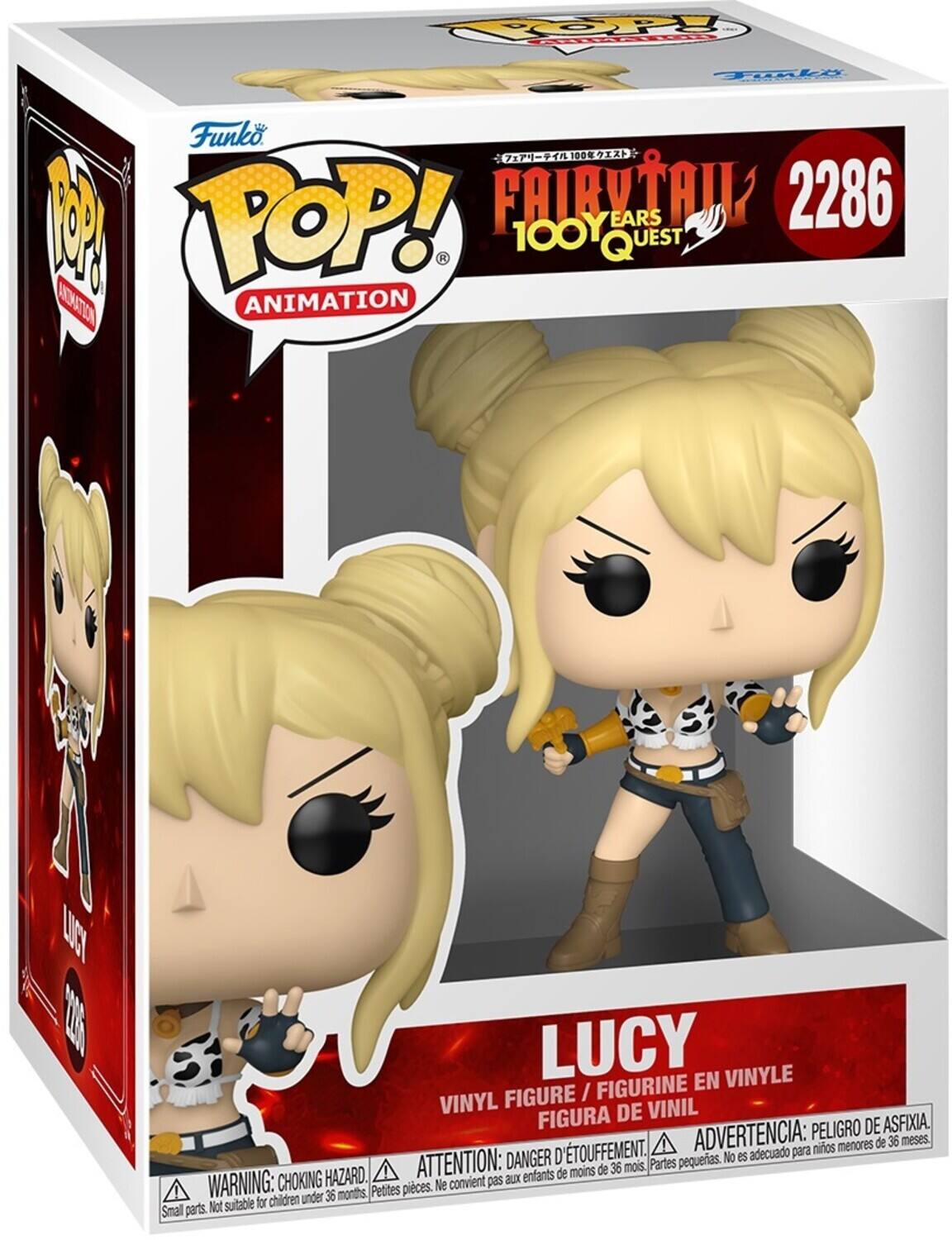 Funko POP! Animation  
FAIRY TAIL 100 YEARS QUEST  
2286  
LUCY  
VINYL FIGURE / FIGURINE EN VINYLE / FIGURA DE VINIL  

WARNING: CHOKING HAZARD.  
ATTENTION: DANGER D'ÉTOUFFEMENT.  
ADVERTENCIA: PELIGRO DE ASFIXIA.  
DANGER: No es adecuado para niños menores de 36 meses.  
ATTENTION: Not suitable for children under 36 months.