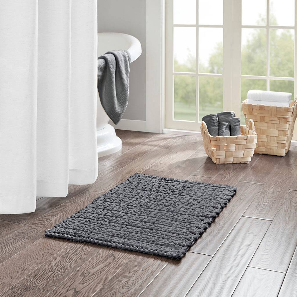 Front. APRILSOUL - Soft Chenille Cotton Bath Rug Quick Dry Oeko Tex Certified Fade Resistant - Charcoal.