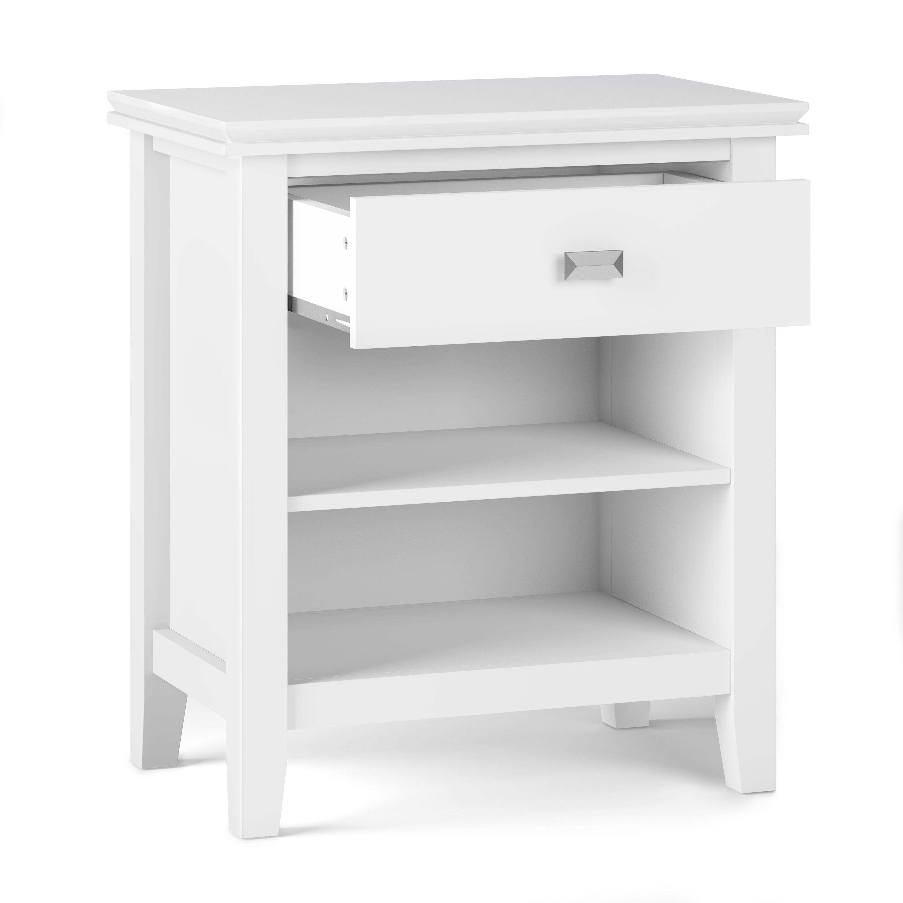 Left. Simpli Home - Artisan 24 inch Solid Wood Transitional Night Stand in White (Set of 2) - White.