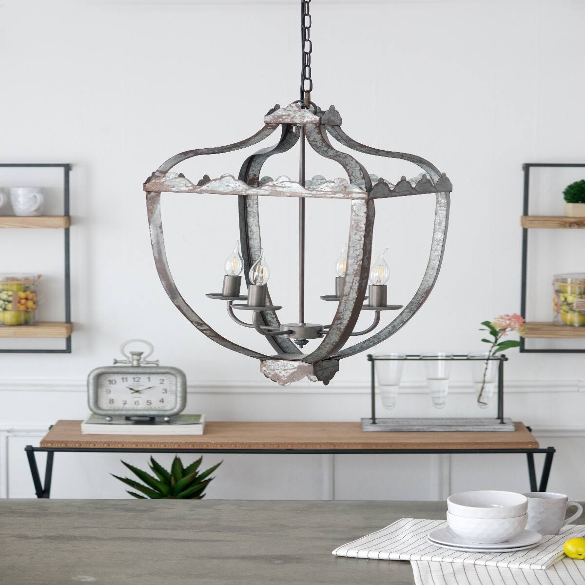 Alt View 3. Loheer - Loheer 4-Light Metal Chandelier, Rustic Vintage Iron Fixture with Adjustable Chain.