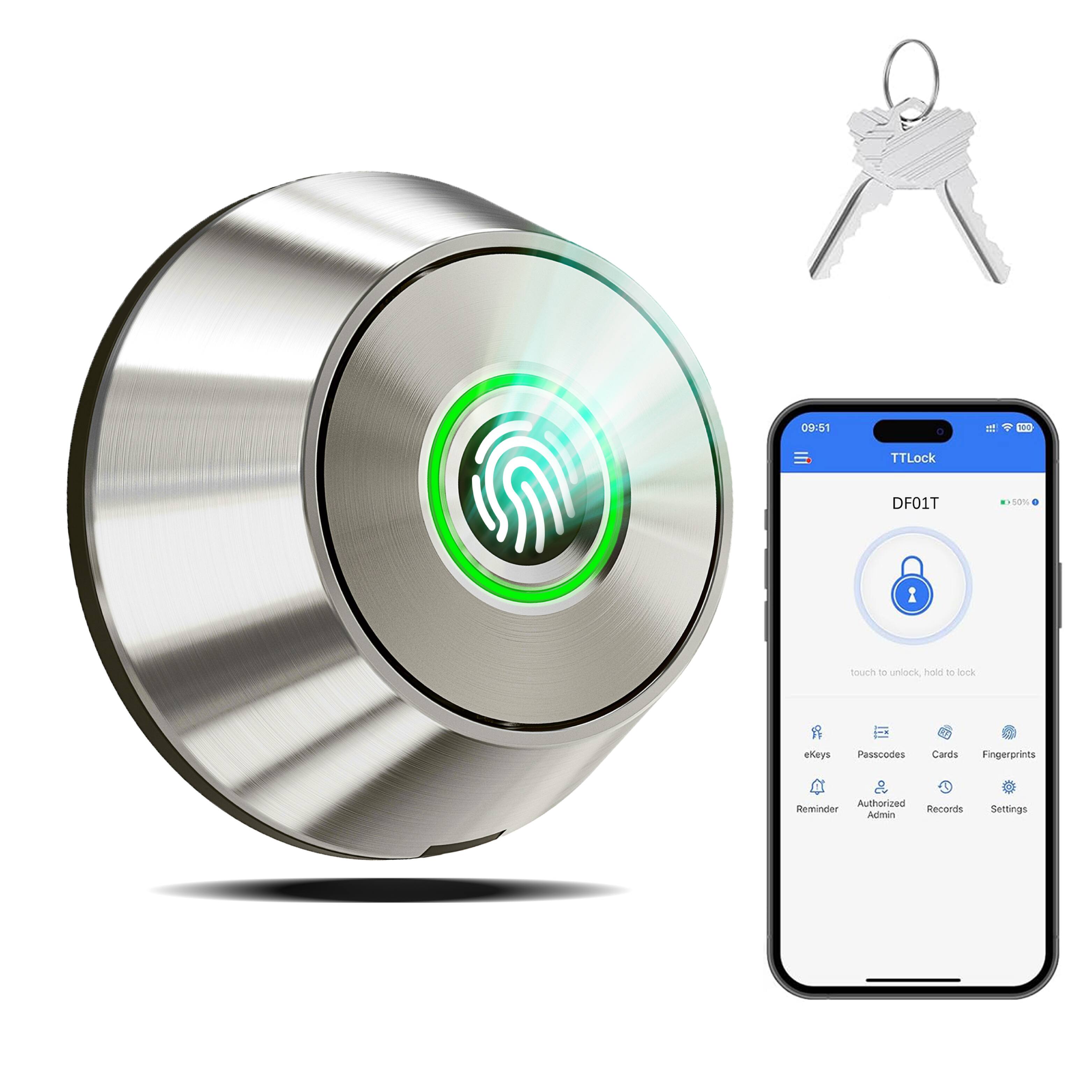 Wrightmaster - 3-in-1 Zinc Smart Lock Deadbolt with Wi-Fi & Voice Control, Fingerprint, Key, Auto-Unlock & Quiet Mode - Silver