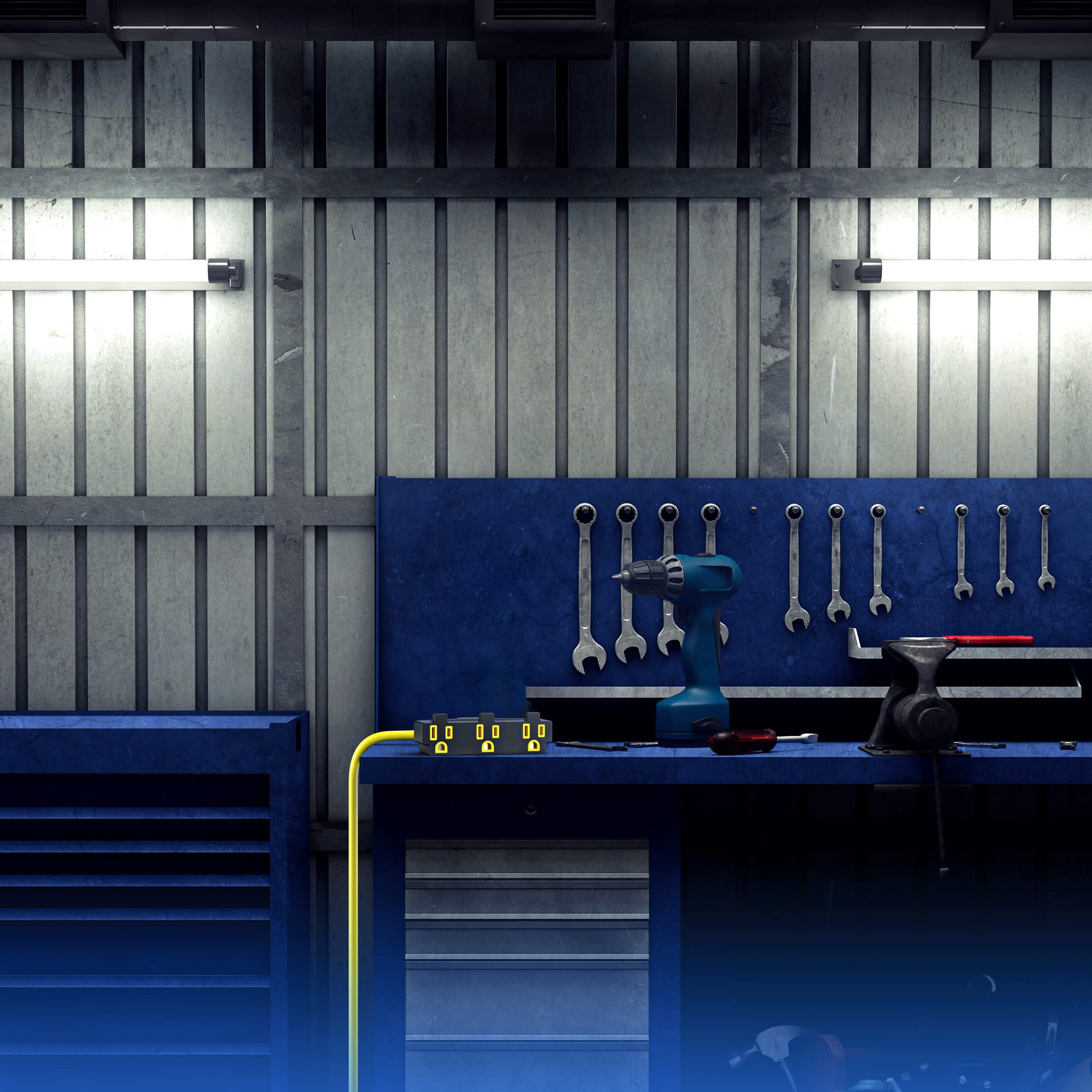 Alt View 5. Maximm - Extension Cord 30 Feet, SJTW Extension Cord with Multiple Outlets, 14 Gauge ETL Listed - Yellow.