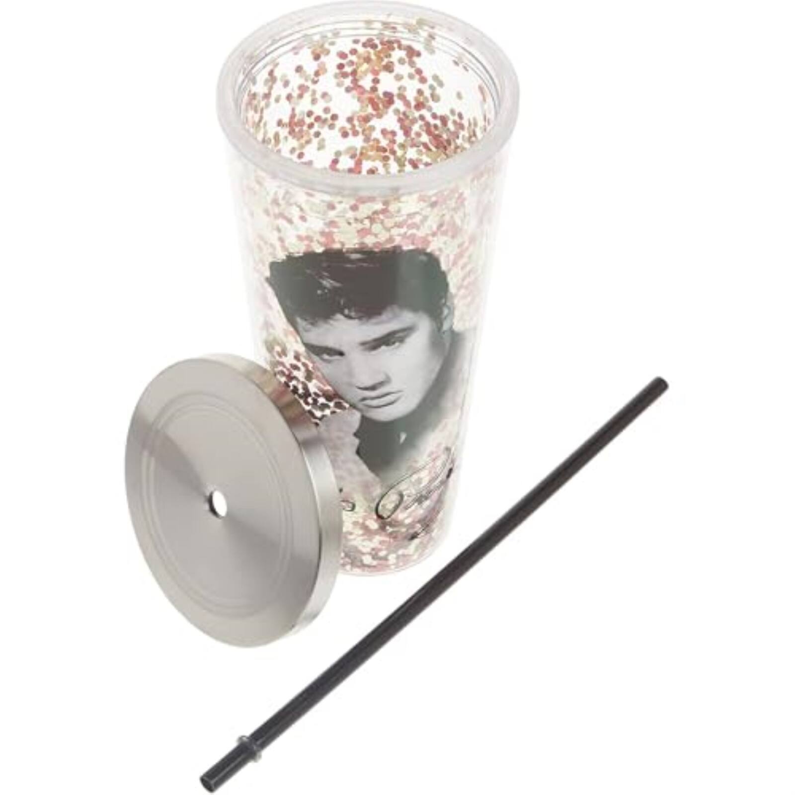 Alt View 2. Spoontiques - Spoontiques Elvis Presley Double Walled Acrylic Tumbler Glitter Cup with Straw 20 ounce - Multicolor.