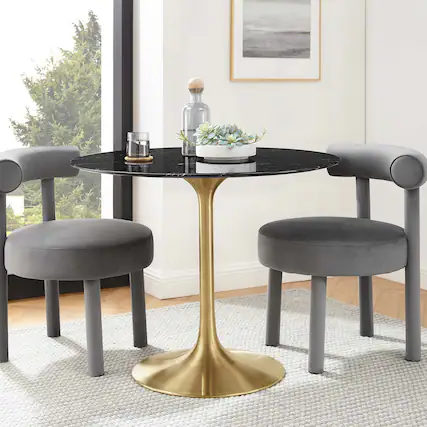Front. Modway - Lippa Round 36" Dining Table - Gold Black.