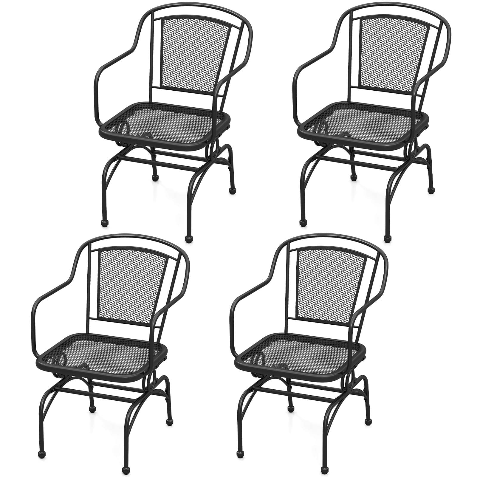 Gymax - Patio Rocking Chairs Set of 4 w/ Metal Mesh Backrest & Seat Armrests Gentle - Black